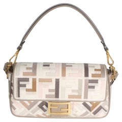 Fendi Grezzo Multicolor Tortora Canvas Multicolor FF Embroidered Baguette Bag