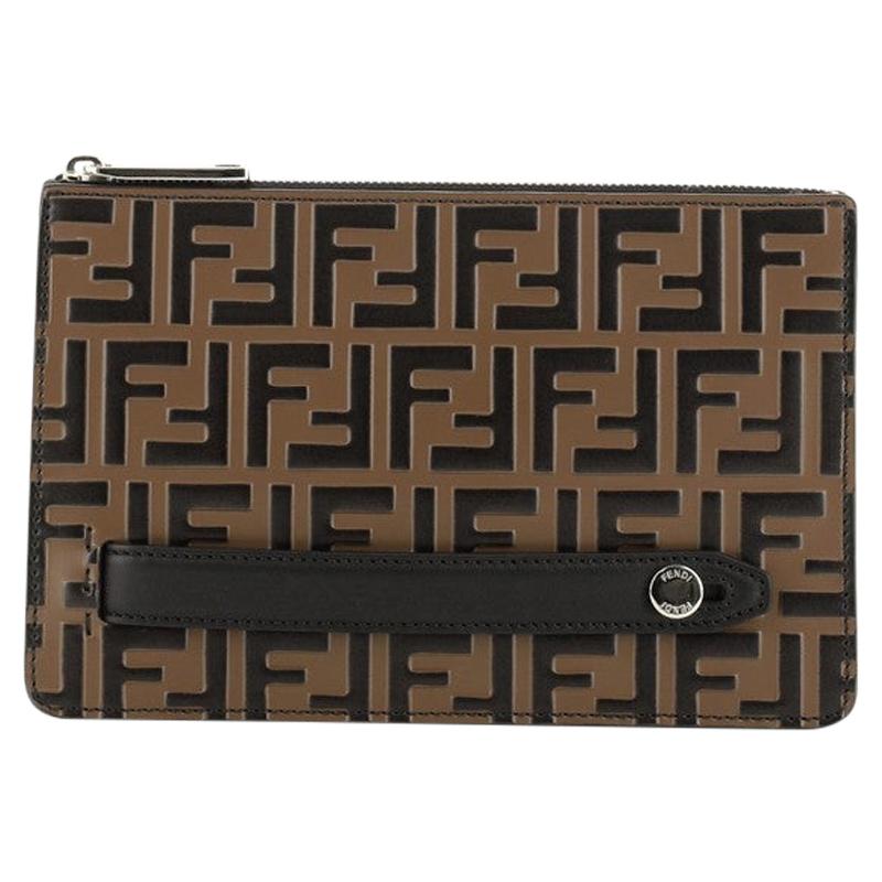Fendi Handle Clutch Zucca Embossed Leather 