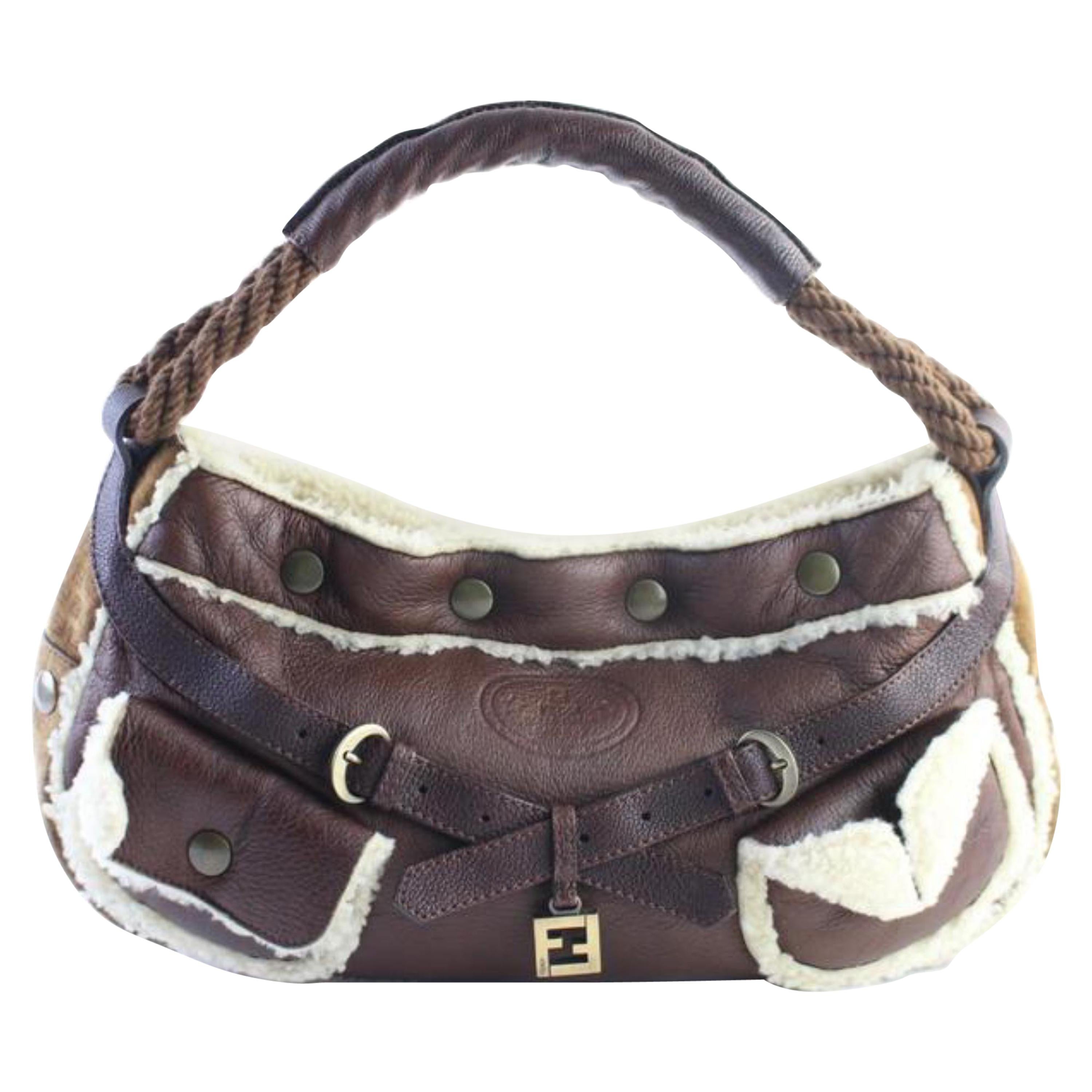 Fendi Hobo 228033 Brown Shearling Shoulder Bag For Sale