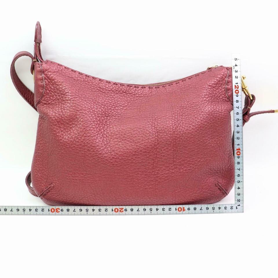 Fendi Hobo Bordeaux Selleria 870355 Burgundy Leather Messenger Bag In Good Condition For Sale In Dix hills, NY