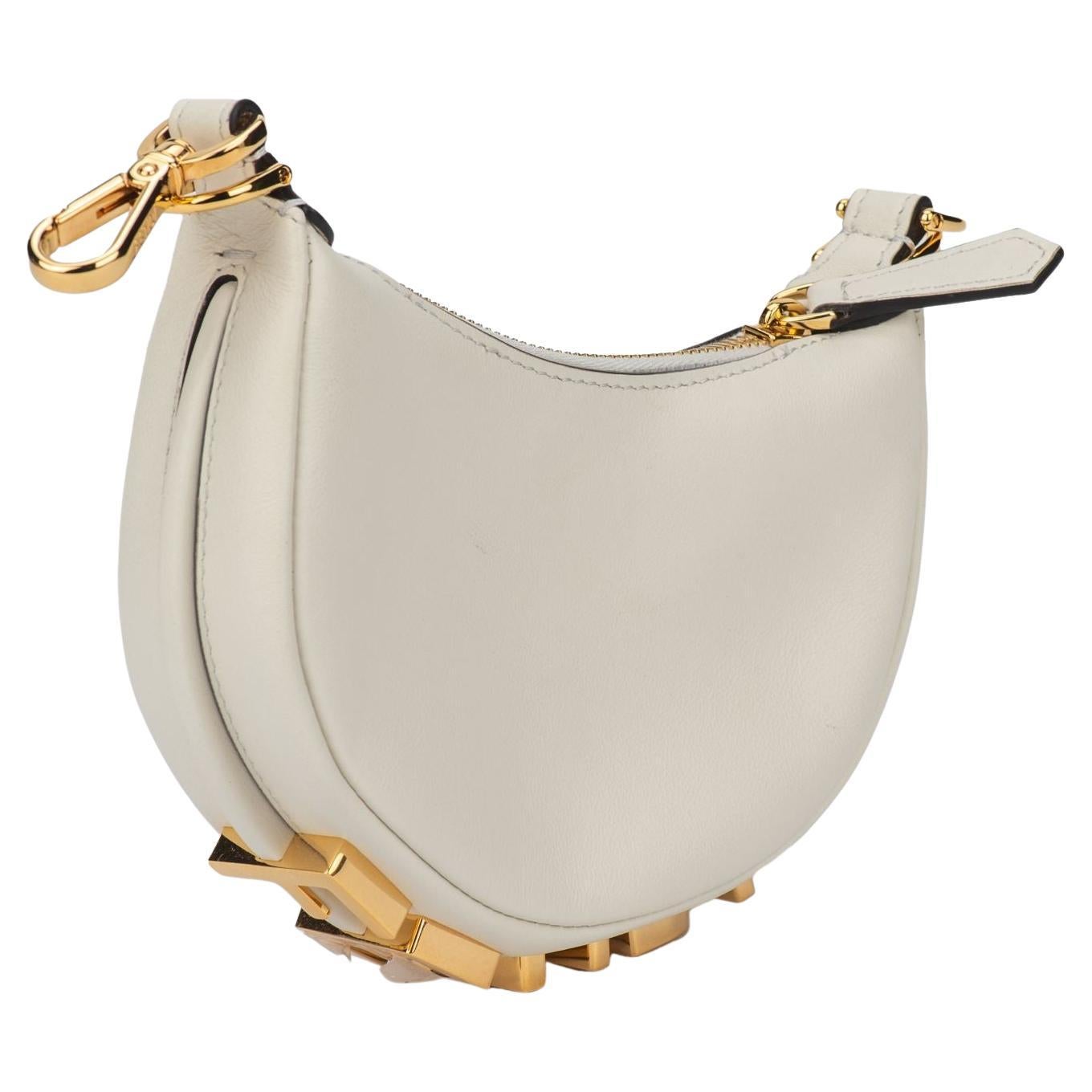 Versace Fendace Fendi Gold White Leather Baguette Shoulder Bag For Sale at  1stDibs