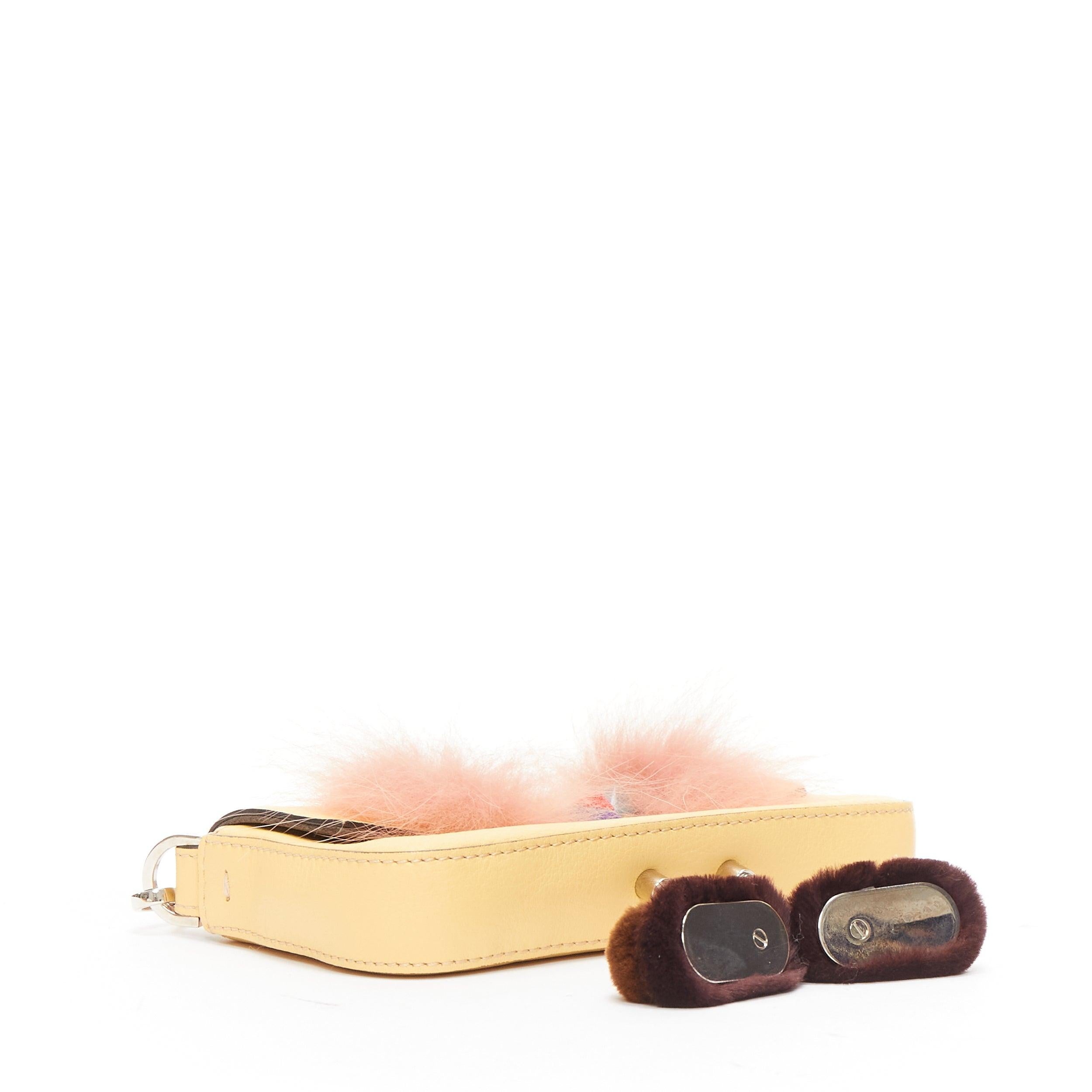 FENDI Hypnoteyes Micro Baguette pink rabbit fur yellow leather duckling bag For Sale 2