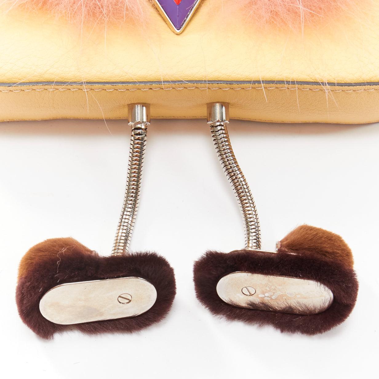 FENDI Hypnoteyes Micro Baguette pink rabbit fur yellow leather duckling bag For Sale 4