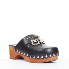 FENDI Hypnoteyes Monster Bag Bug stud embellished brown wooden clog mules EU40