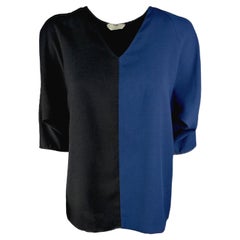FENDI – Iconic Black and Blue Blouse with 3/4 Kimono Sleeves  Size 2US 34EU