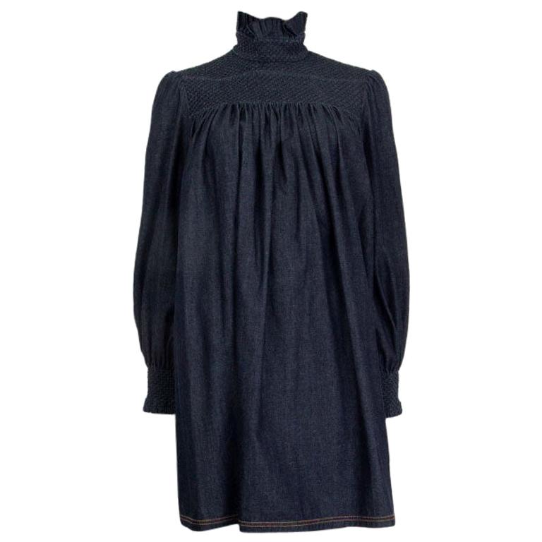 FENDI indigo blue cotton DENIM OVERSIZED Shift Dress 42 M For Sale