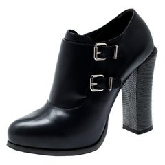 Fendi Indigo Blue Leather Ankle Booties Size 38