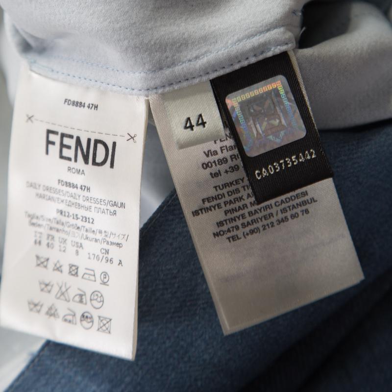 Fendi Indigo Denim Effect Printed Belted Jumpsuit M In Good Condition In Dubai, Al Qouz 2
