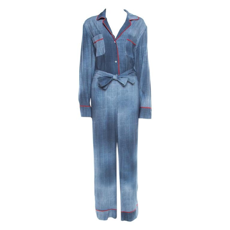 Fendi Indigo Denim Effect Printed Belted Jumpsuit M