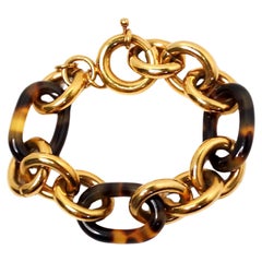 Fendi Inspired 18k Gold Plated & Tortoise Chain Link Bracelet