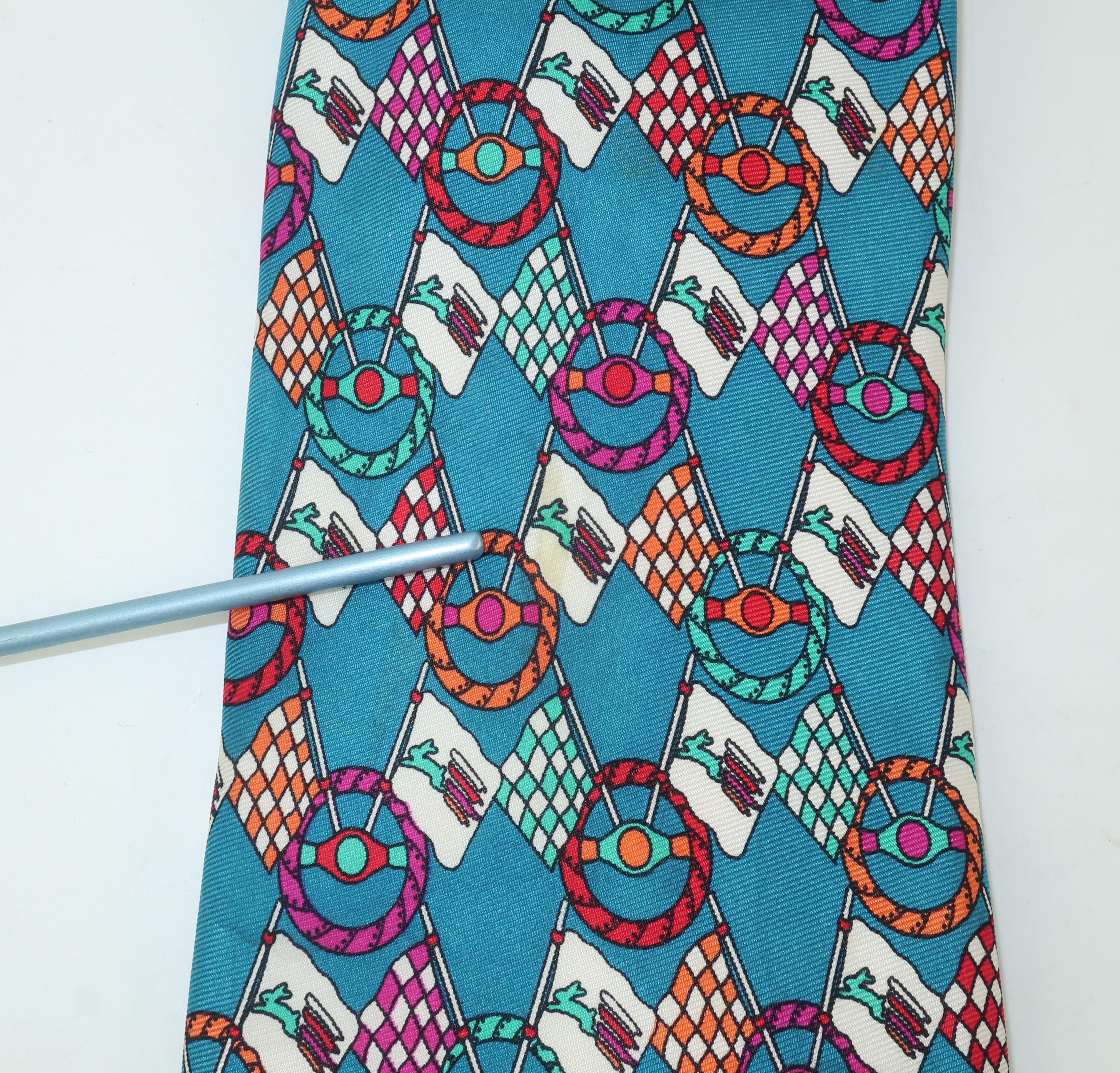 Fendi Italian Silk Necktie With Auto Racing Motif 2