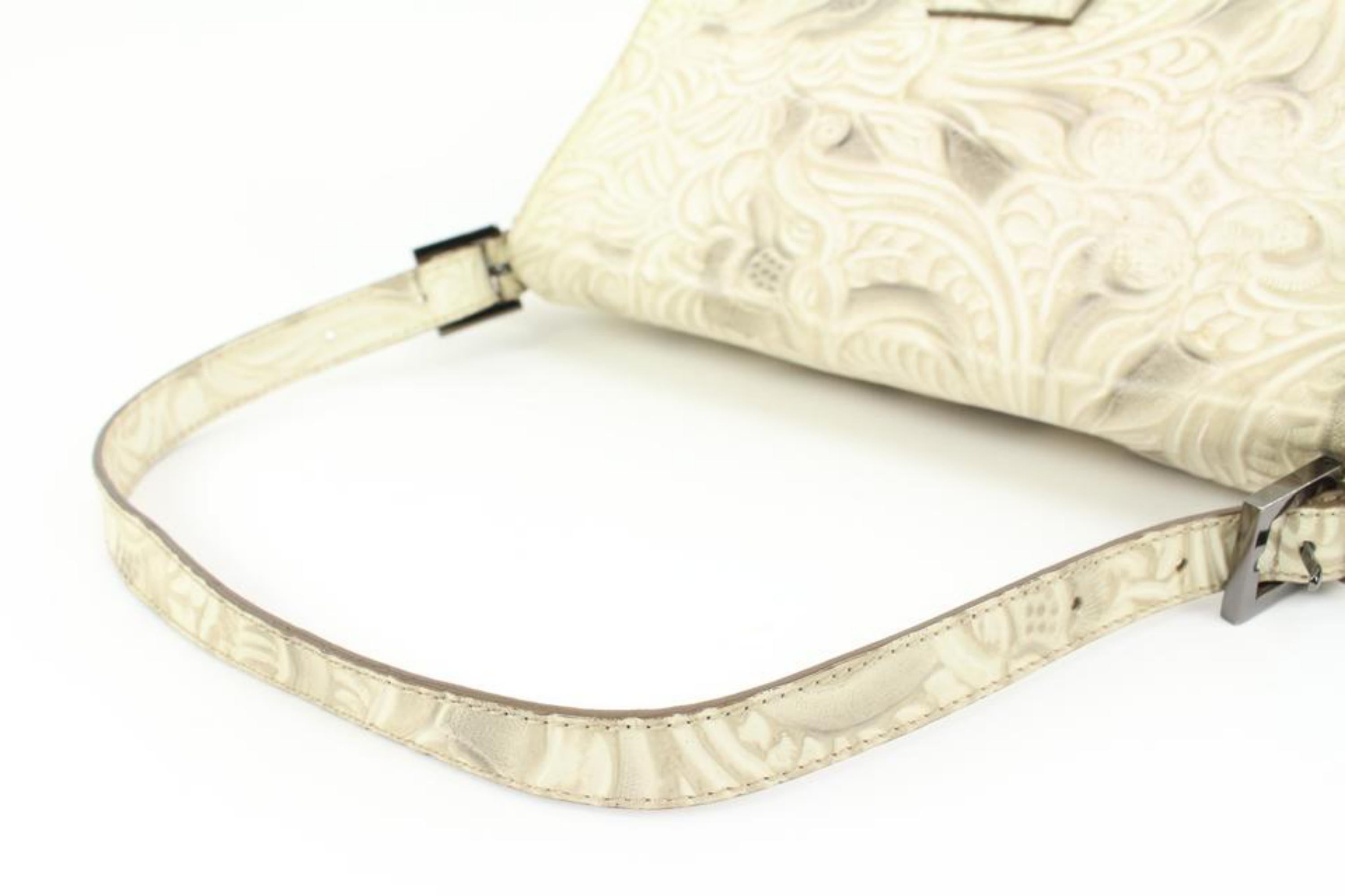 White Fendi Ivory Embossed Flower Mama Forever Bag Floral 1f310s