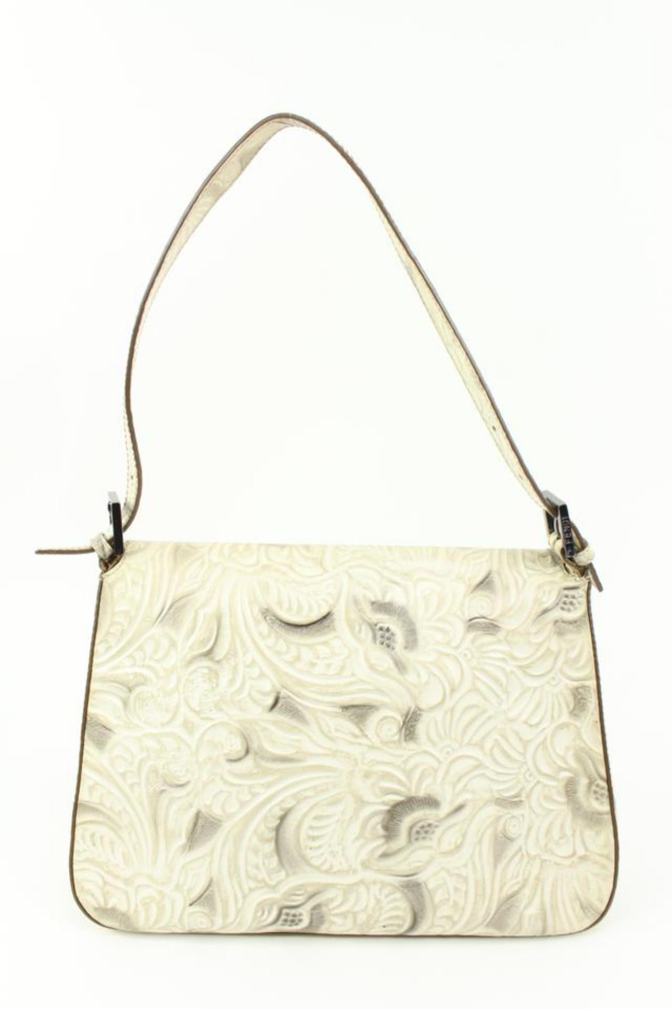 Fendi Ivory Embossed Flower Mama Forever Bag Floral 1f310s In Good Condition In Dix hills, NY