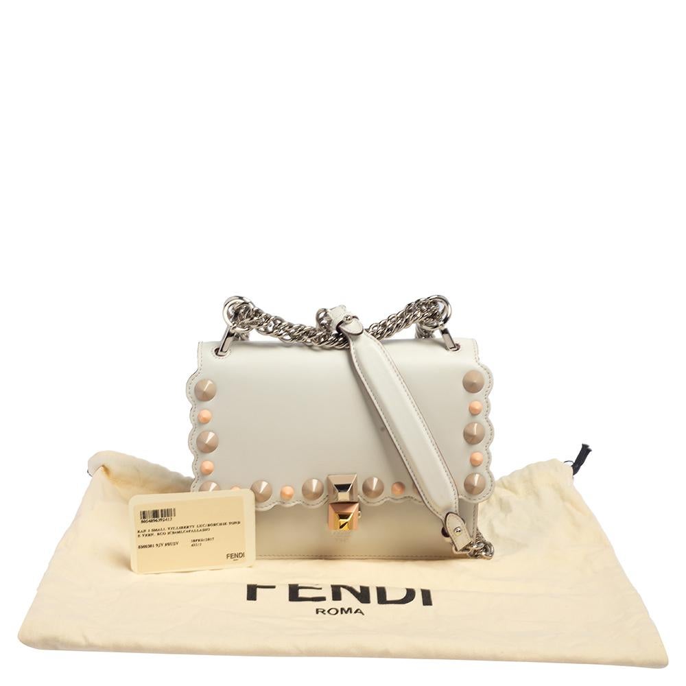 Fendi Ivory Leather Small Kan I Scalloped Top Handle Bag 6
