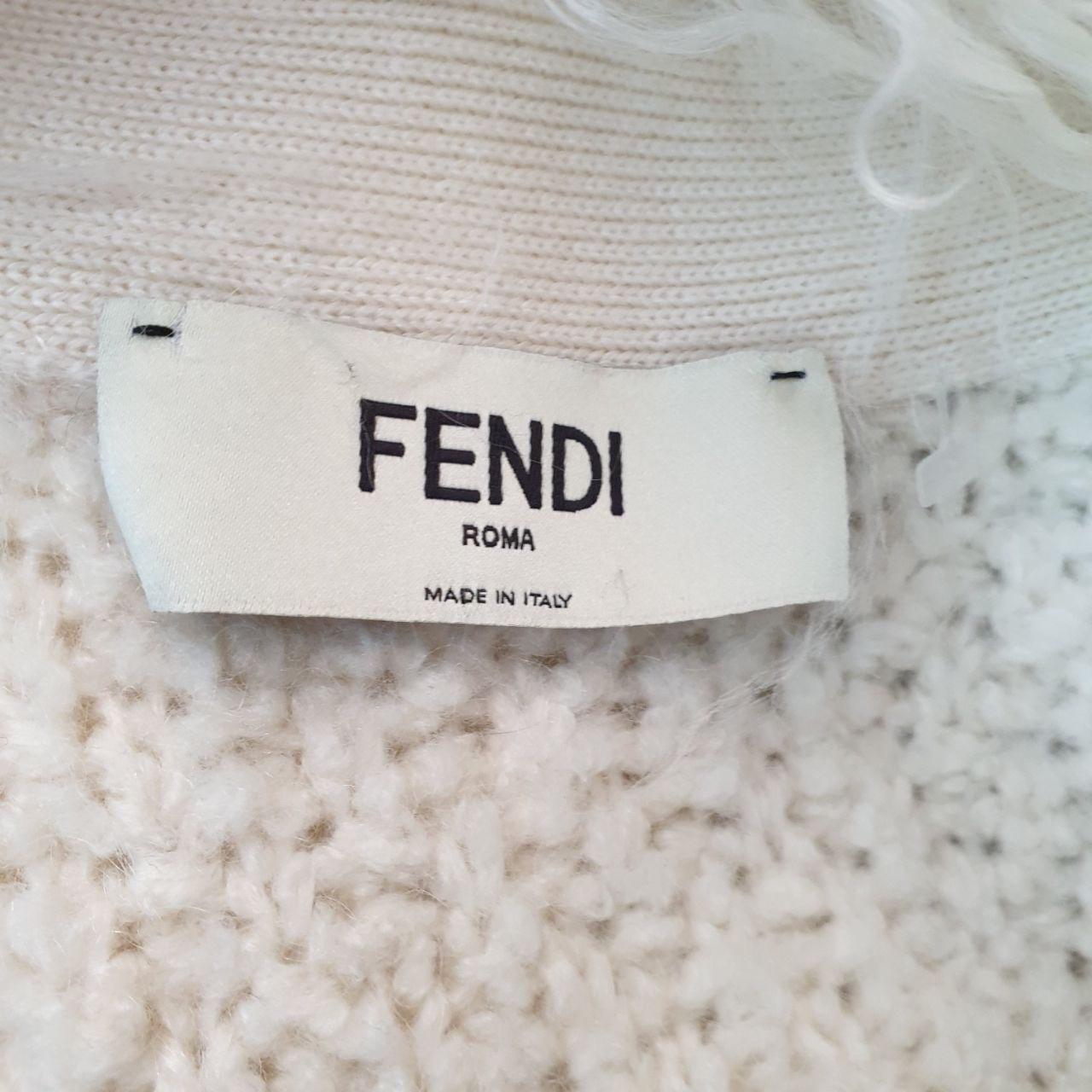 Fendi Ivory Long Knitted  Leather Parts Coat Cardigan Sz.S/M In Good Condition In Krakow, PL