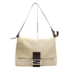 Vintage Fendi Ivory Monogram Zucca Mamma Forever Baguette Flap Bag 863280