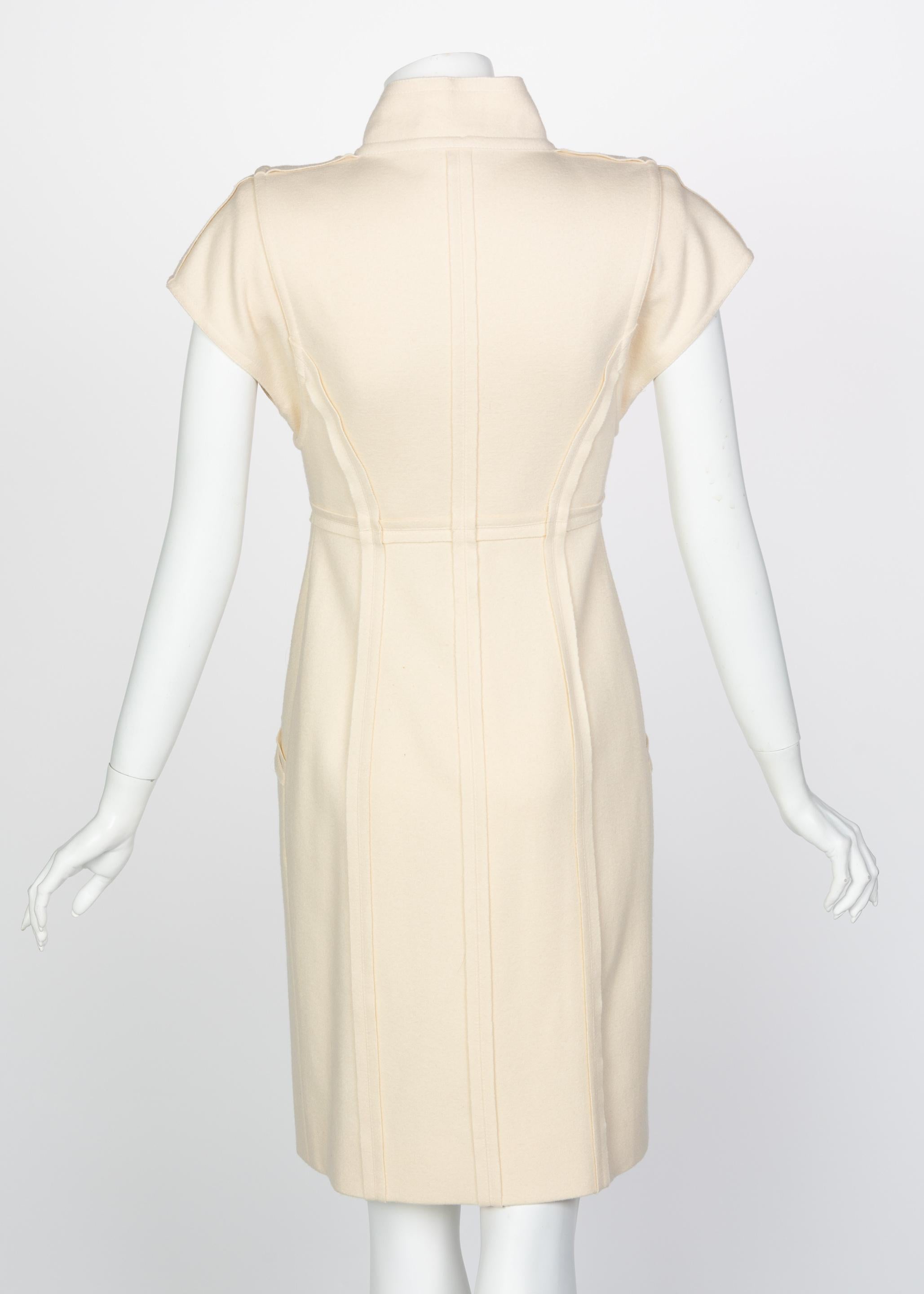 Fendi Ivory Sculpted Wool Short Sleeve Dress, 2008 For Sale at 1stDibs ...