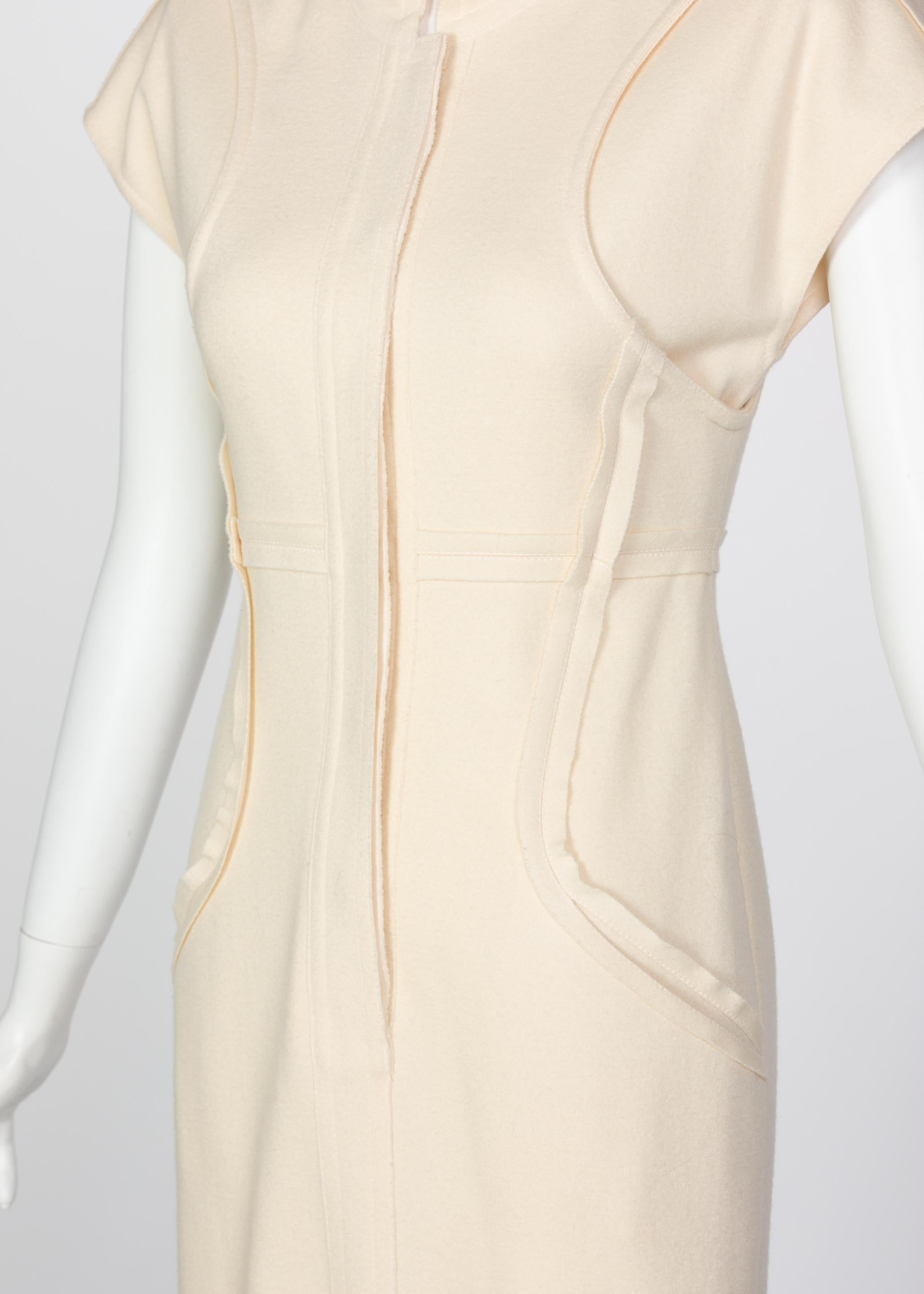 White Fendi Ivory Sculpted Wool Short Sleeve Dress, 2008 For Sale