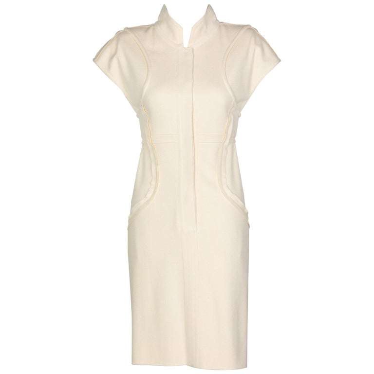 Fendi Ivory Sculpted Wool Short Sleeve Dress, 2008 For Sale at 1stDibs