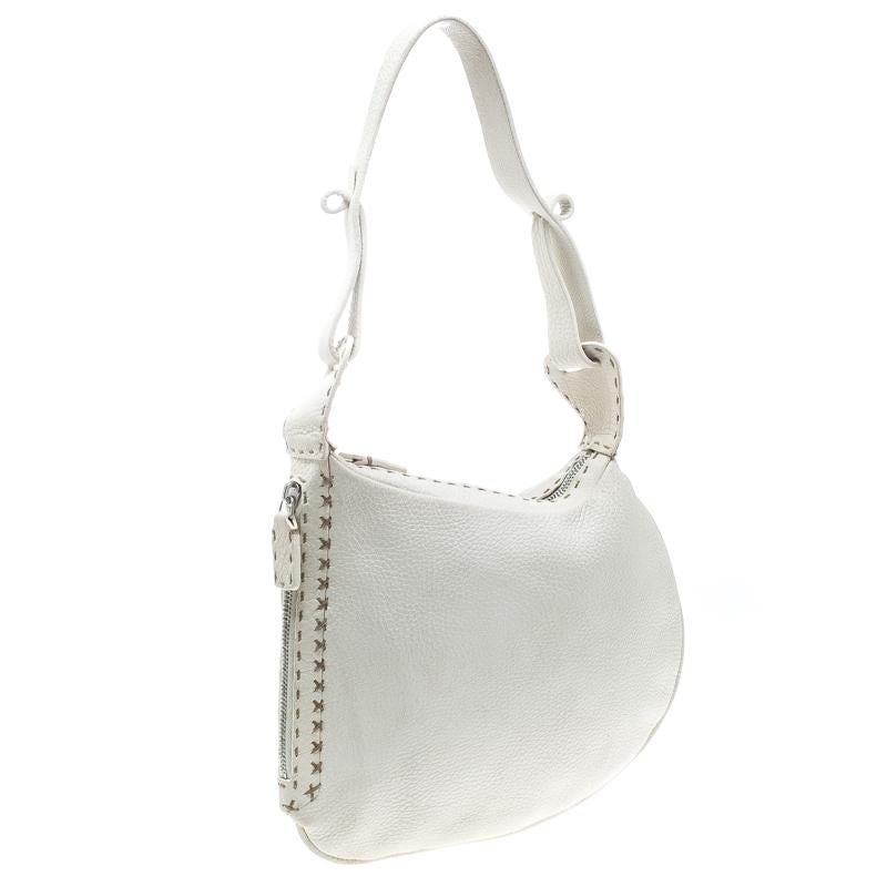 Gray Fendi Ivory Selleria Leather Small Oyster Hobo