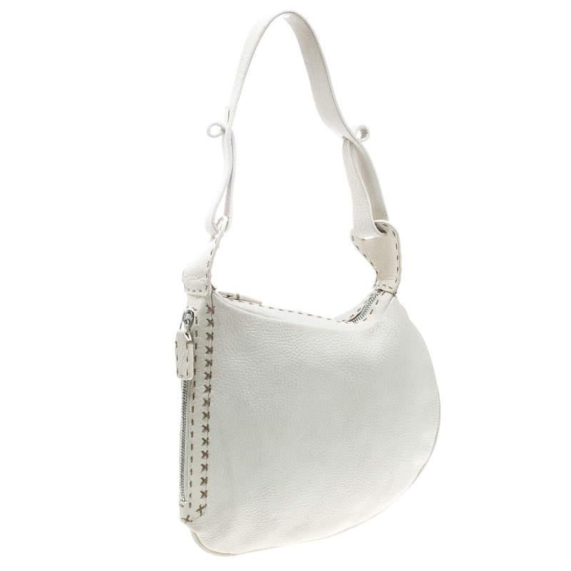 Women's Fendi Ivory Selleria Leather Small Oyster Hobo For Sale