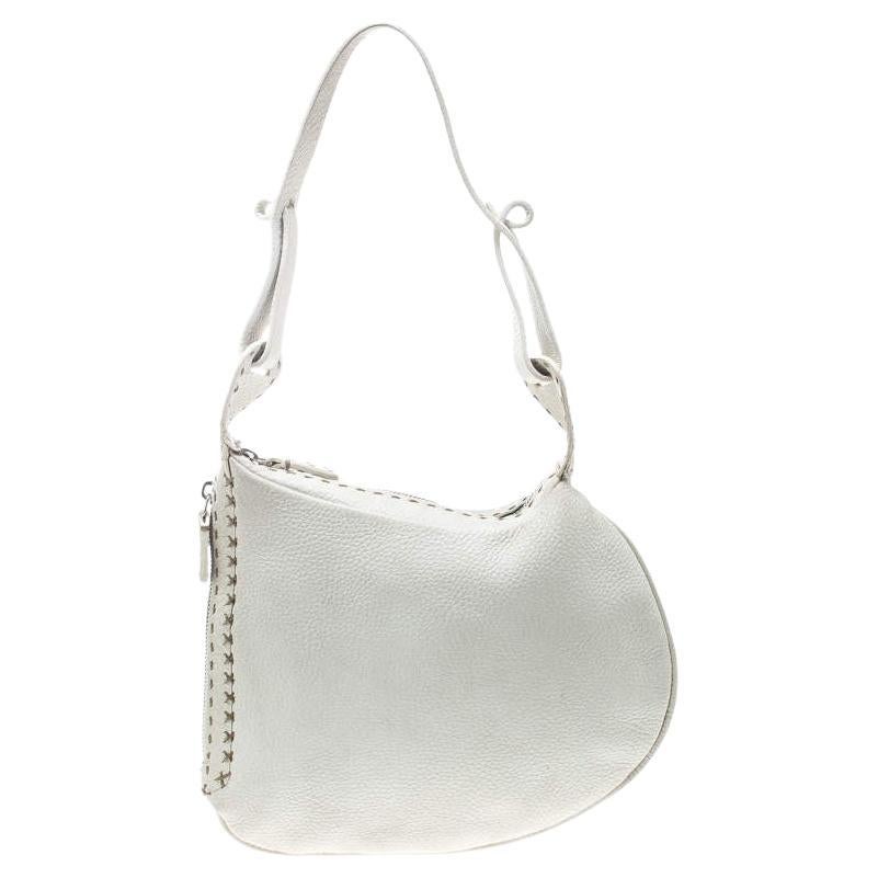 Fendi Ivory Selleria Leather Small Oyster Hobo For Sale