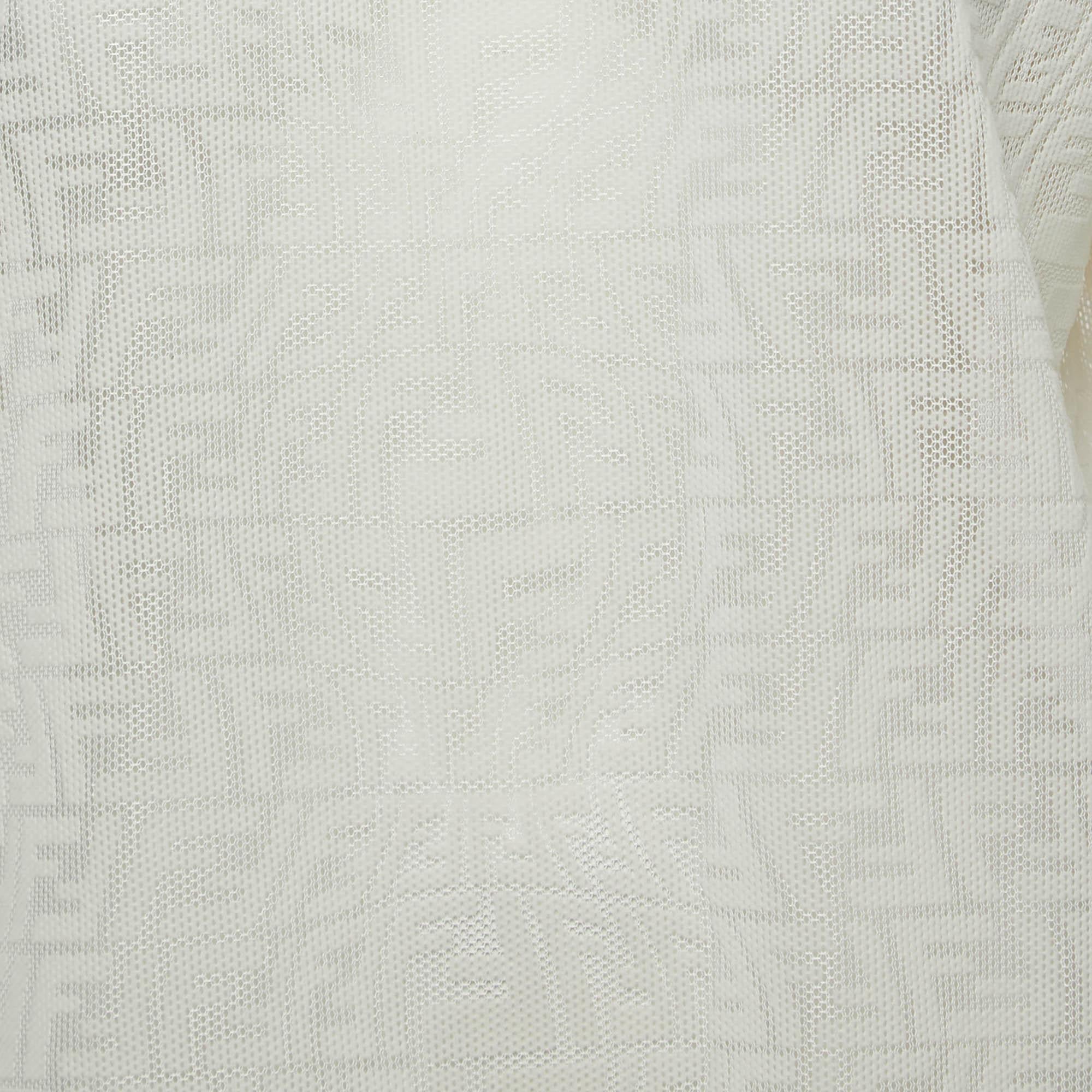 Fendi Ivory White Wave FF Mesh T-Shirt M In Good Condition For Sale In Dubai, Al Qouz 2