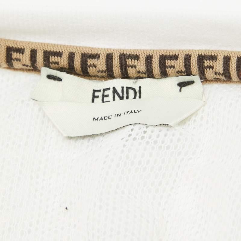 Women's Fendi Ivory White Wave FF Mesh T-Shirt M For Sale