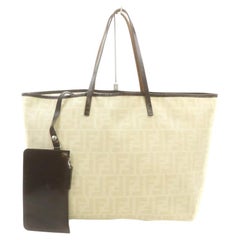 Vintage Fendi Ivory x Brown Monogram FF Zucca Roll Tote Bag with Pouch 863240
