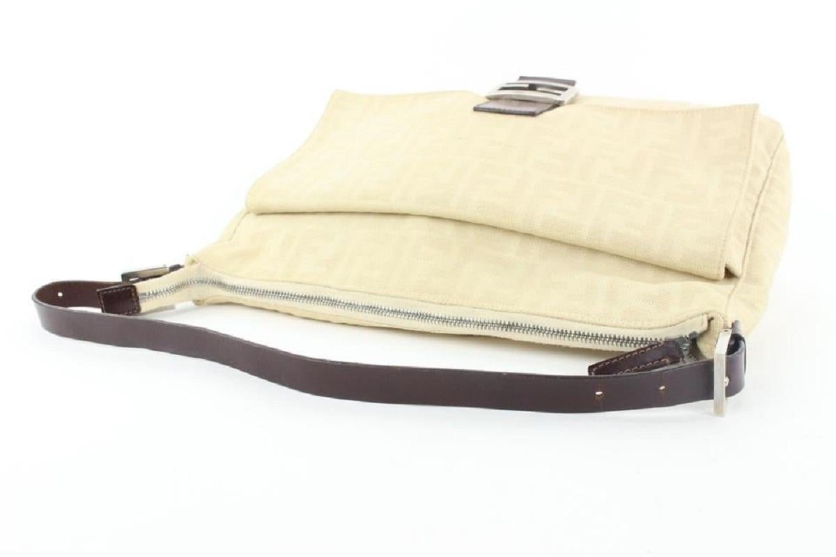 Beige Fendi Ivory Zucca Mamma FF Monogram Baguette Zip Shoulder Flap Bag 50ff423 For Sale