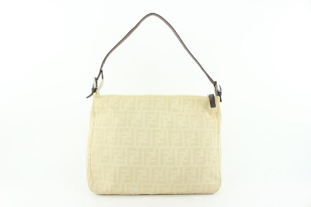 Women's Fendi Ivory Zucca Mamma FF Monogram Baguette Zip Shoulder Flap Bag 50ff423 For Sale