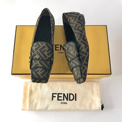 Fendi Jacquard Ffreedom Square Toe FF Zucca Logo Ballet Flats Loafers 36.5