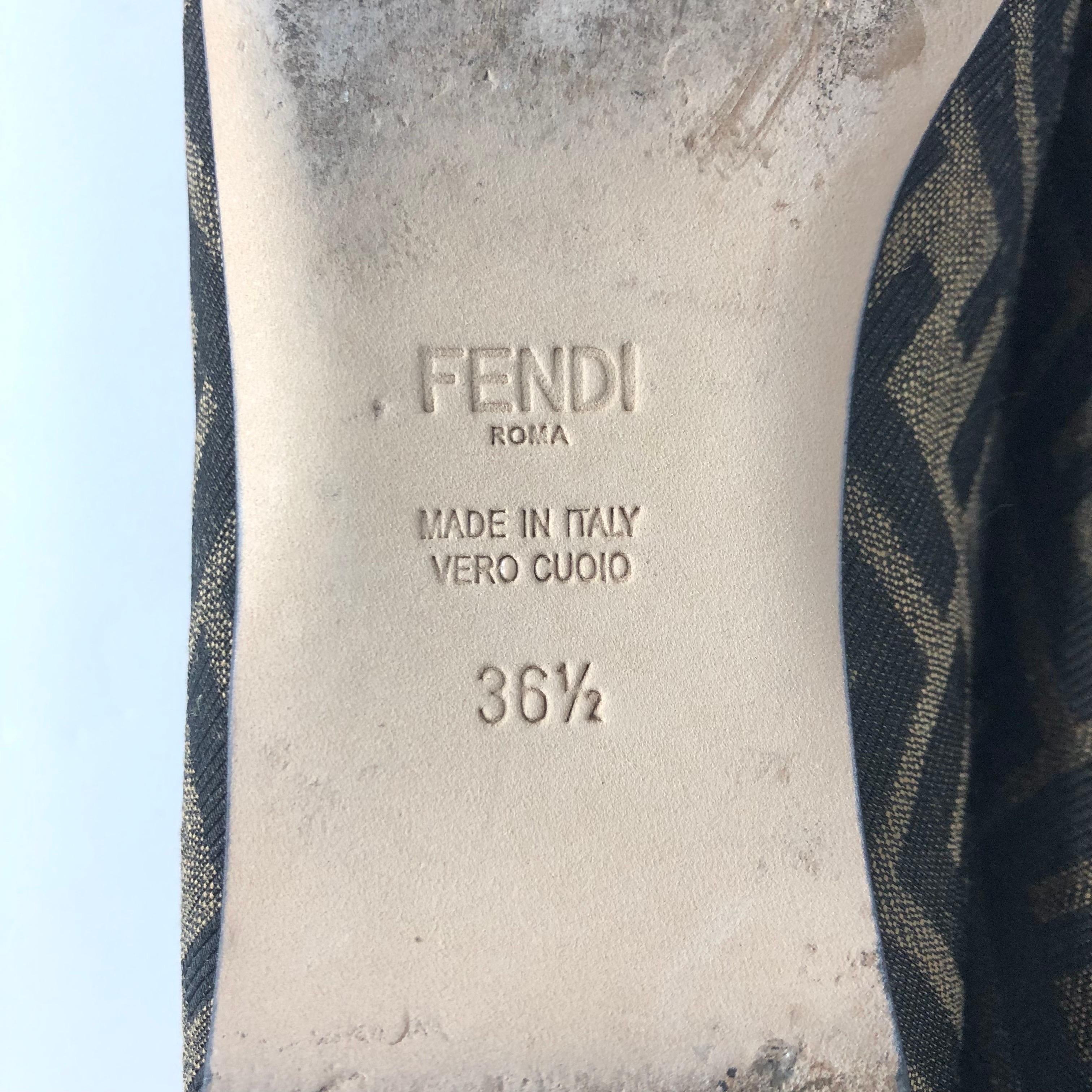 Fendi Jacquard Ffreedom Square Toe FF Zucca Logo Ballet Flats Loafers 36.5 in vendita 1