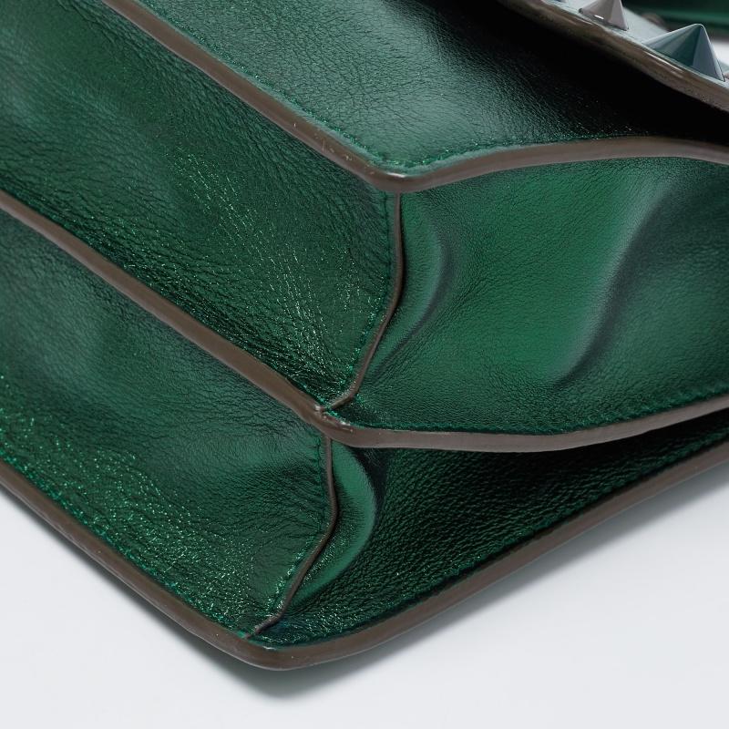 Fendi Jade Green Leather Small Scalloped Kan I Shoulder Bag 3