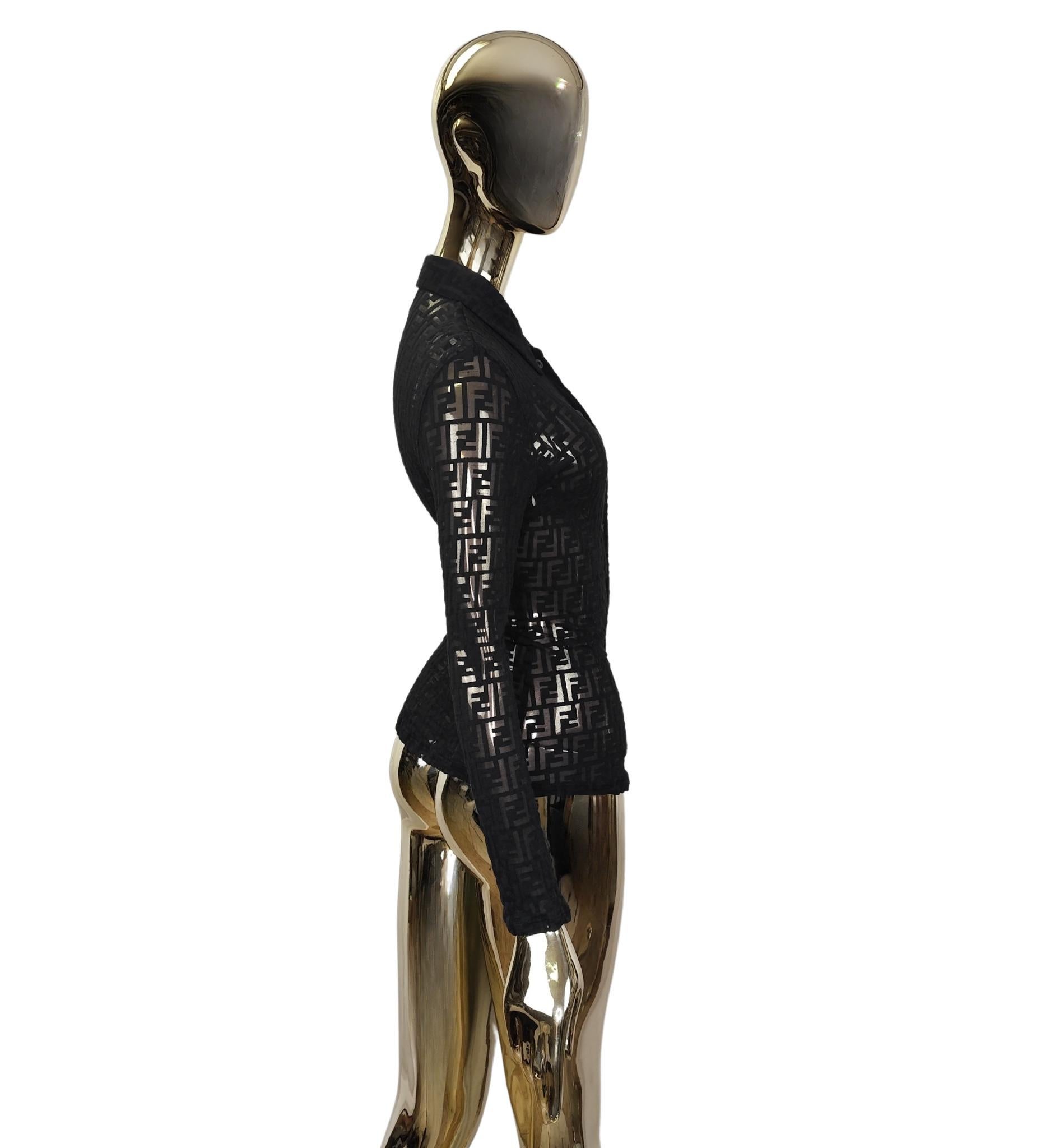 Black Fendi Jeans 90s black monogram see-through shirt For Sale
