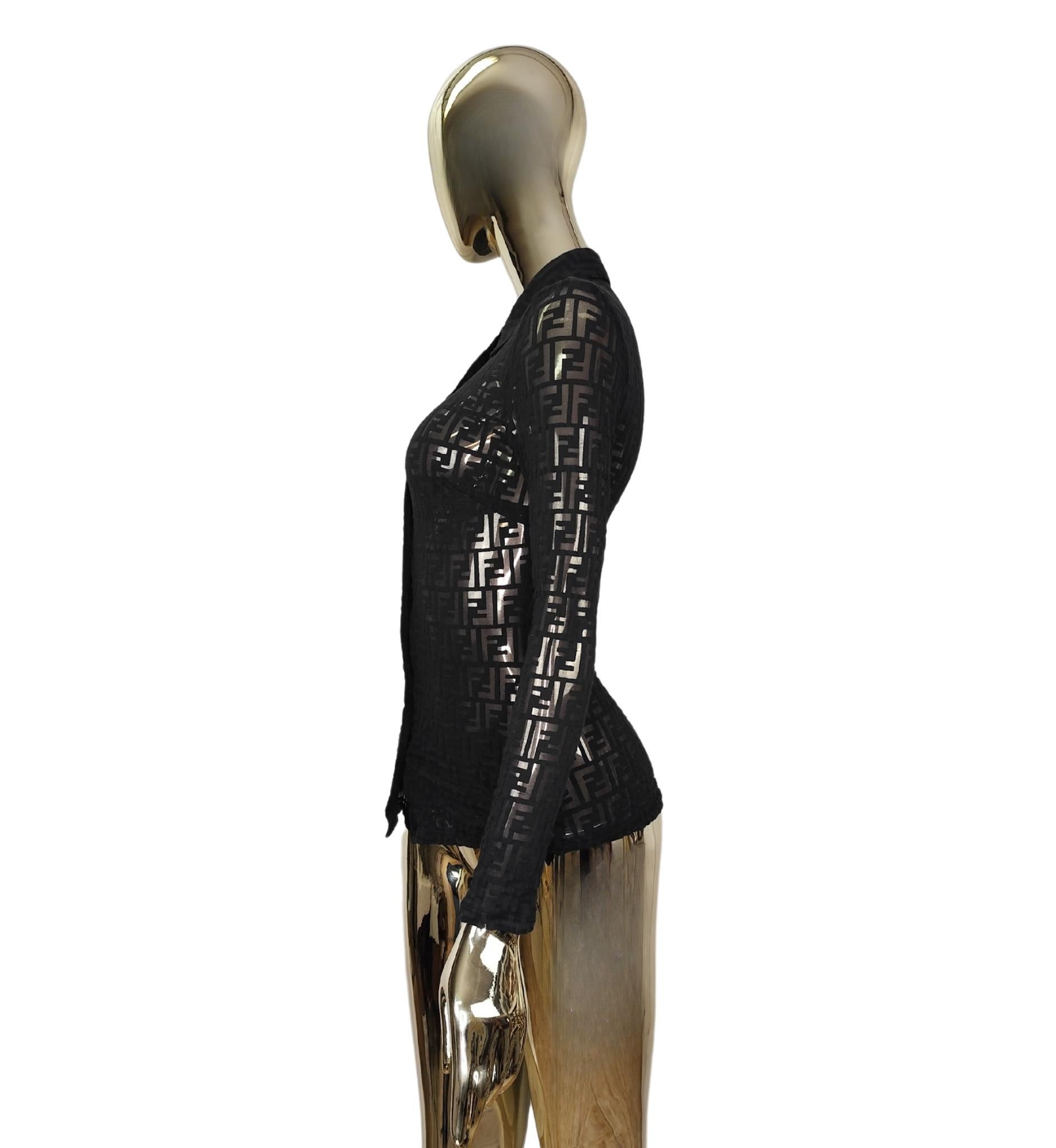 Fendi Jeans 90s black monogram see-through shirt In Good Condition For Sale In Milano, IT