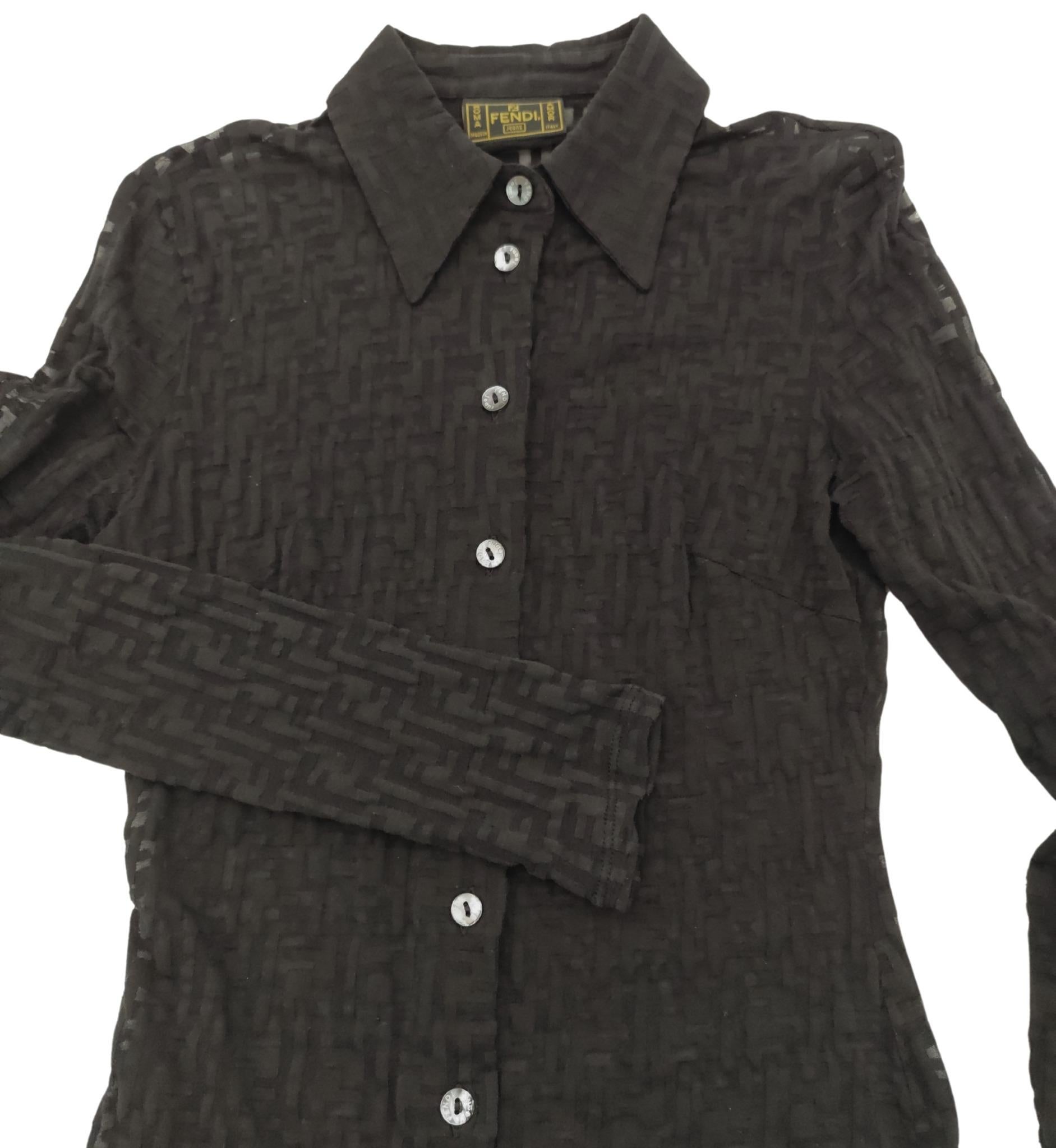 Fendi Jeans 90s black monogram see-through shirt For Sale 1