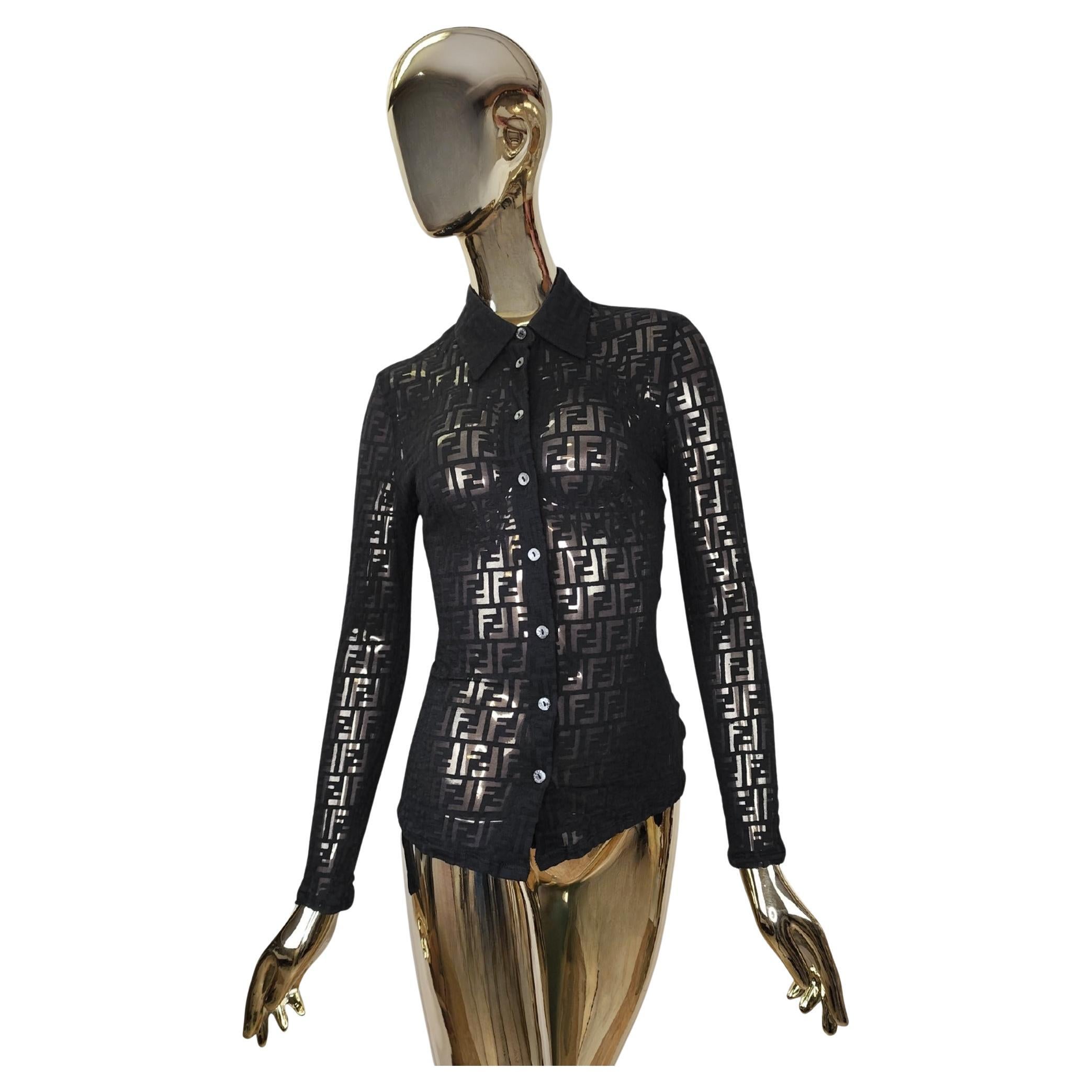 Fendi Jeans 90s black monogram see-through shirt For Sale
