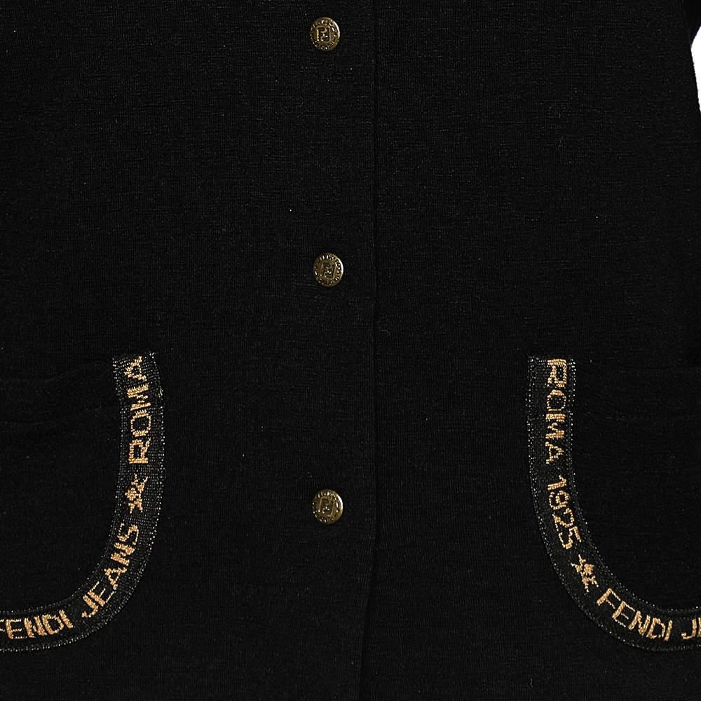 Women's Fendi Jeans Black Wool Knit Logo Trim Detail Button Front Cardigan L