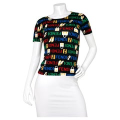 Fendi Jeans T-Shirt imprimé d
un logo multicolore circa 1980