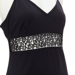 FENDI JEANS Vintage black logo monogram embroidered lace cut out slip dress S