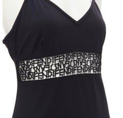 FENDI JEANS Vintage black logo monogram embroidered lace cut out slip dress S