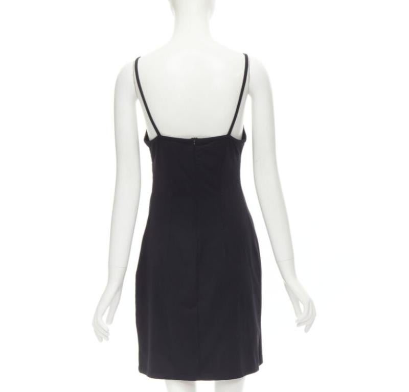 Donna FENDI JEANS Vintage nero logo monogramma ricamato pizzo ritagliato abito sottoveste S in vendita