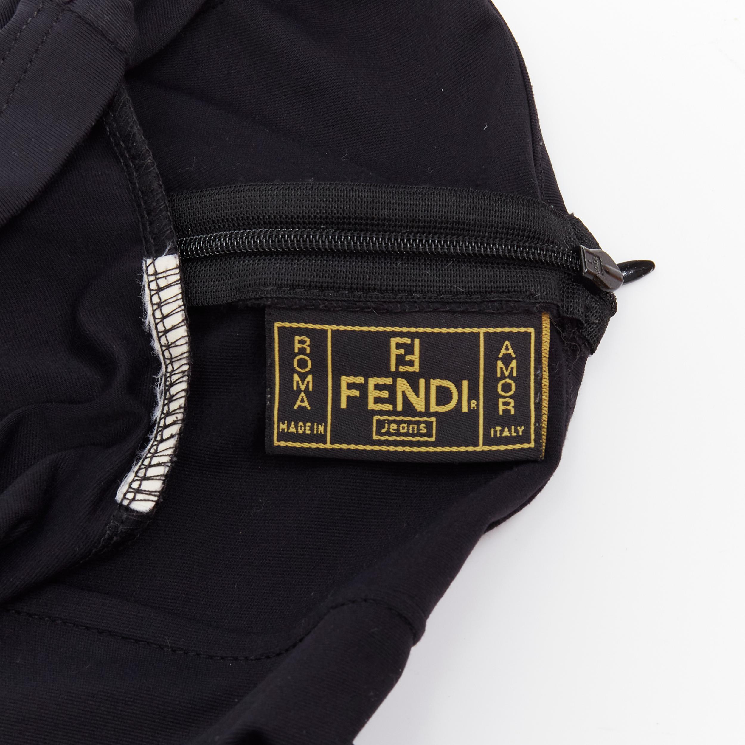 Women's FENDI JEANS Vintage black logo monogram embroidered lace cut out slip dress S For Sale