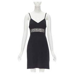FENDI JEANS Vintage black logo monogram embroidered lace cut out slip dress S