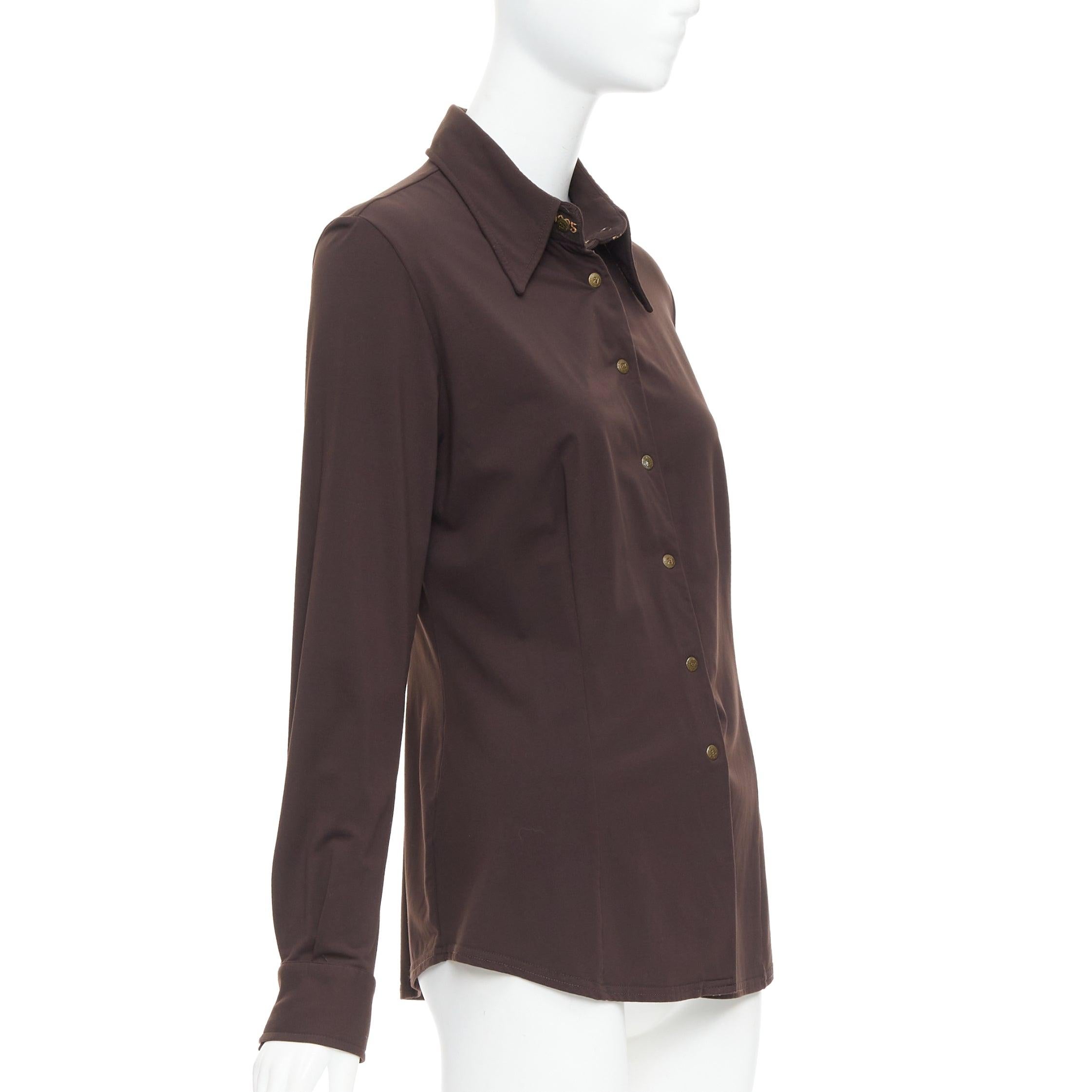 Black FENDI Jeans Vintage brown FF logo buttons fitted long sleeves shirt For Sale