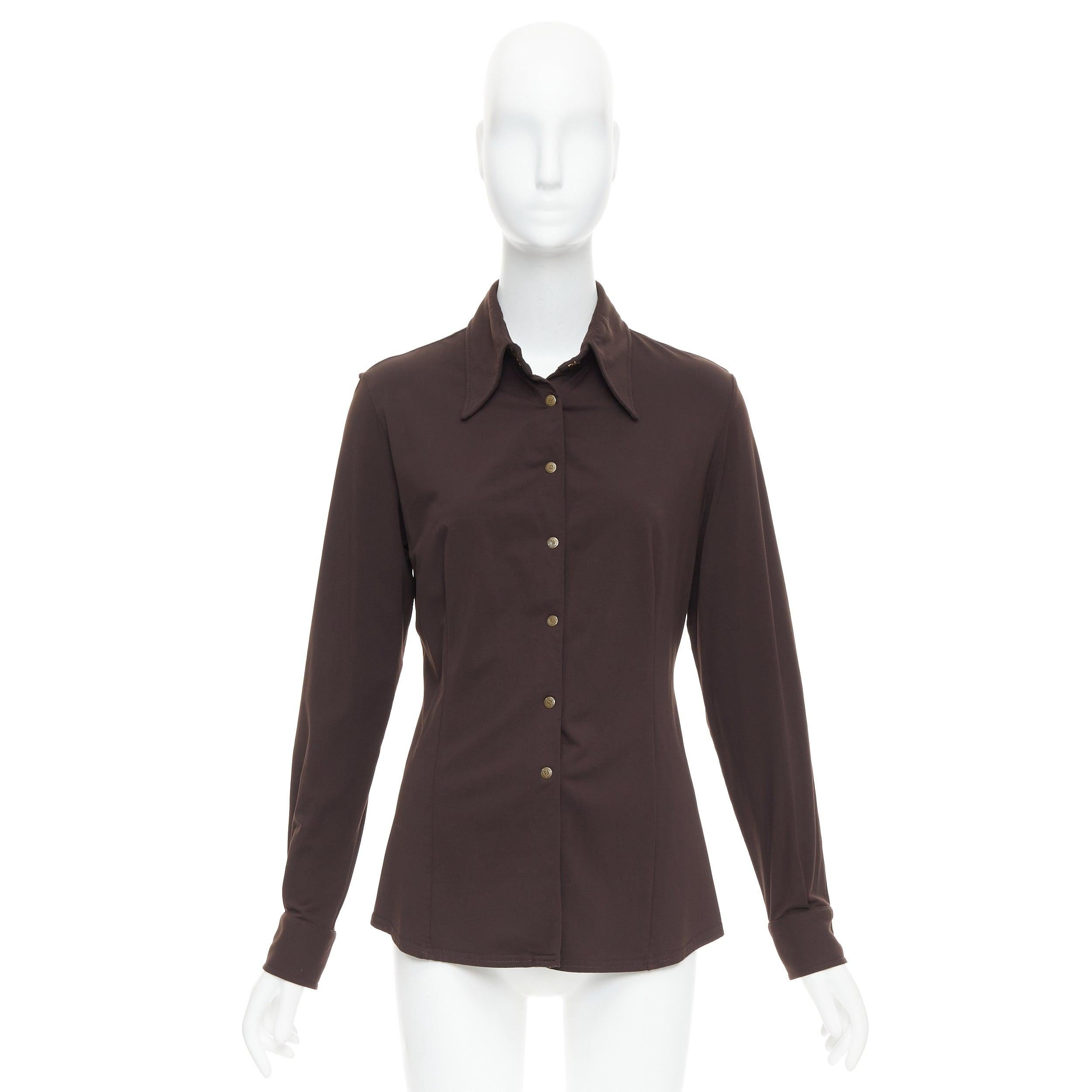FENDI Jeans Vintage brown FF logo buttons fitted long sleeves shirt For Sale 4