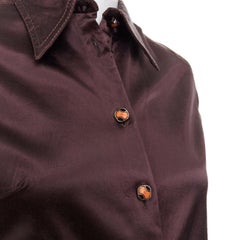 FENDI JEANS Vintage chocolate brown satin FF logo buttons fitted dress shirt