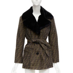 Trench-coat FENDI Jeans Vintage FF Zucca détachable à col en fausse fourrure IT40 S