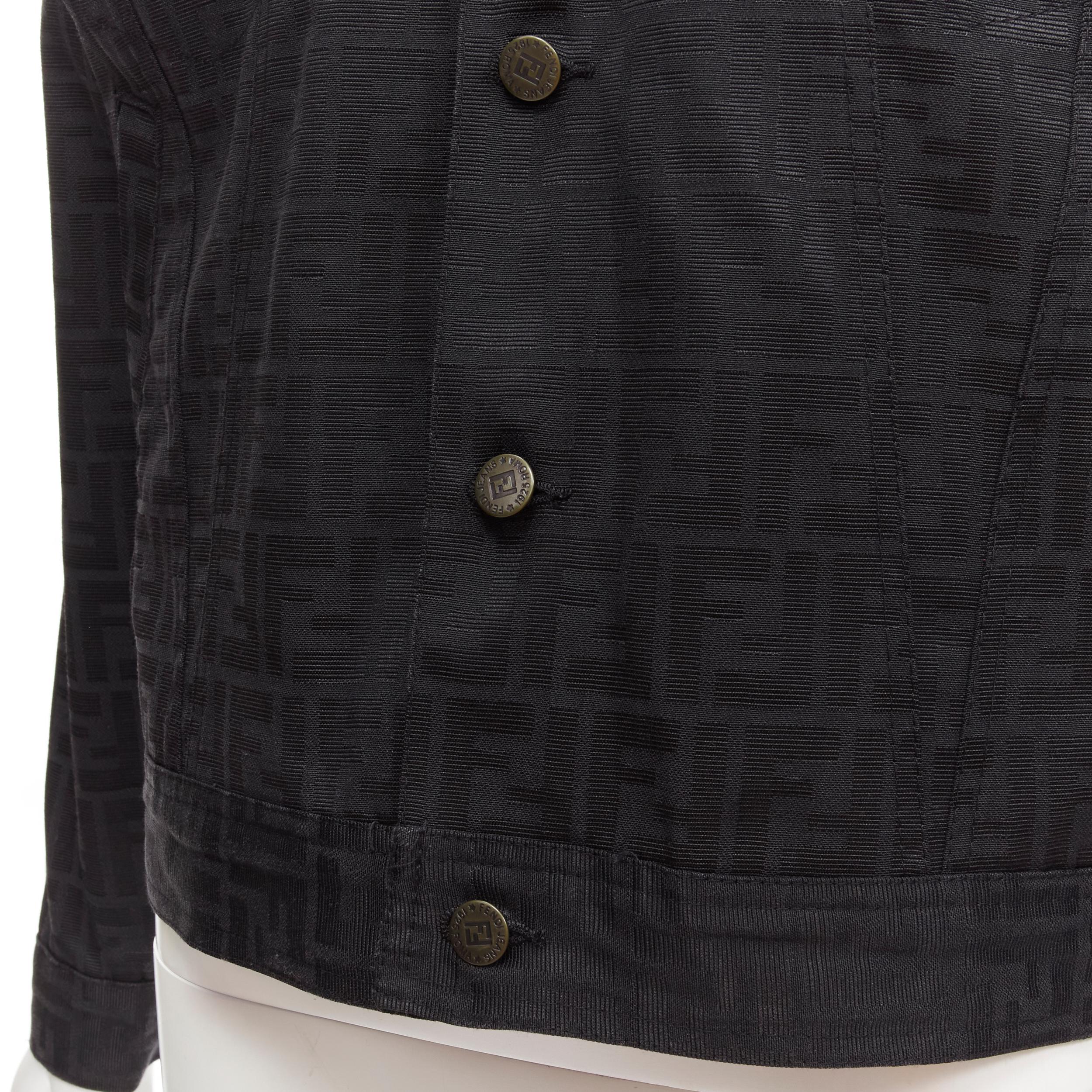 FENDI JEANS Vintage FF Zucca monogram black cotton trucker jacket IT42 M 4
